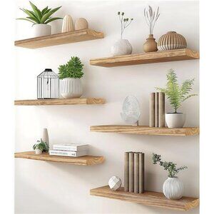 Wood Floating Shelves for Wall, Wooden Wall Shelves for Bedroom, Set of 6